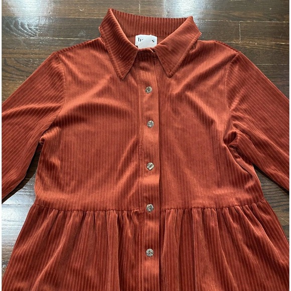 Vtg Hanes Signature Collection Ribbed Velvet Midi Dress L Button Front 80's Rust - Picture 3 of 9